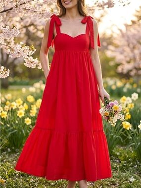 Bright Red Voluminous Babydoll Tiered (Maternity)Maxi Dress - XS EUC WORN ONCE!